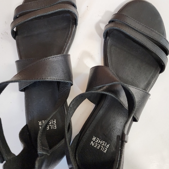 Eileen Fisher Cici Black Strappy leather Open Toe sandal Summer Vacation Casual - Picture 15 of 15